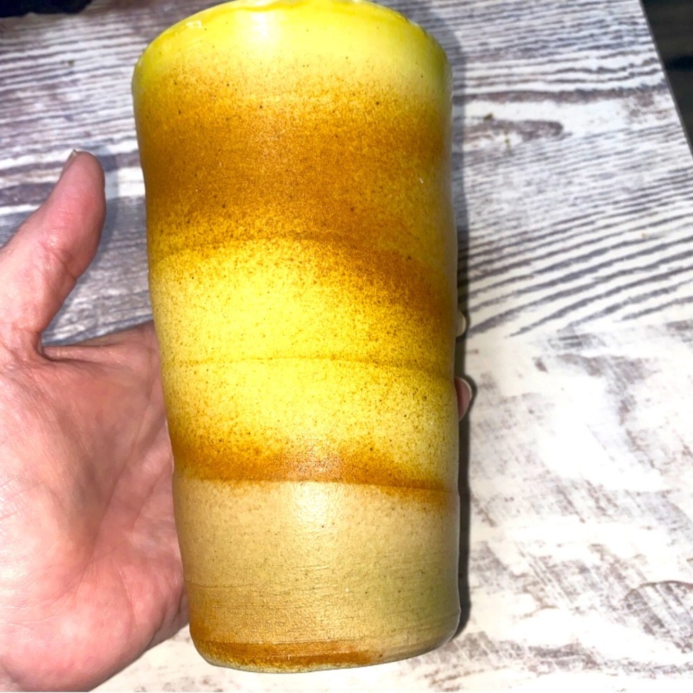 Beautiful Studio Pottery Desert Cylinder Vase Earth Tones Signed Stamped